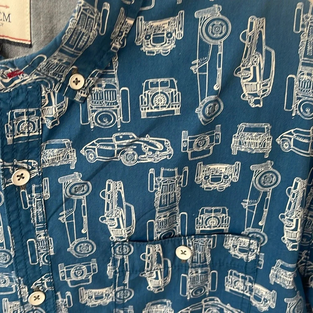 Flag & Anthem button down shirt vintage classic car blue white  short sleeve XL - Picture 3 of 12